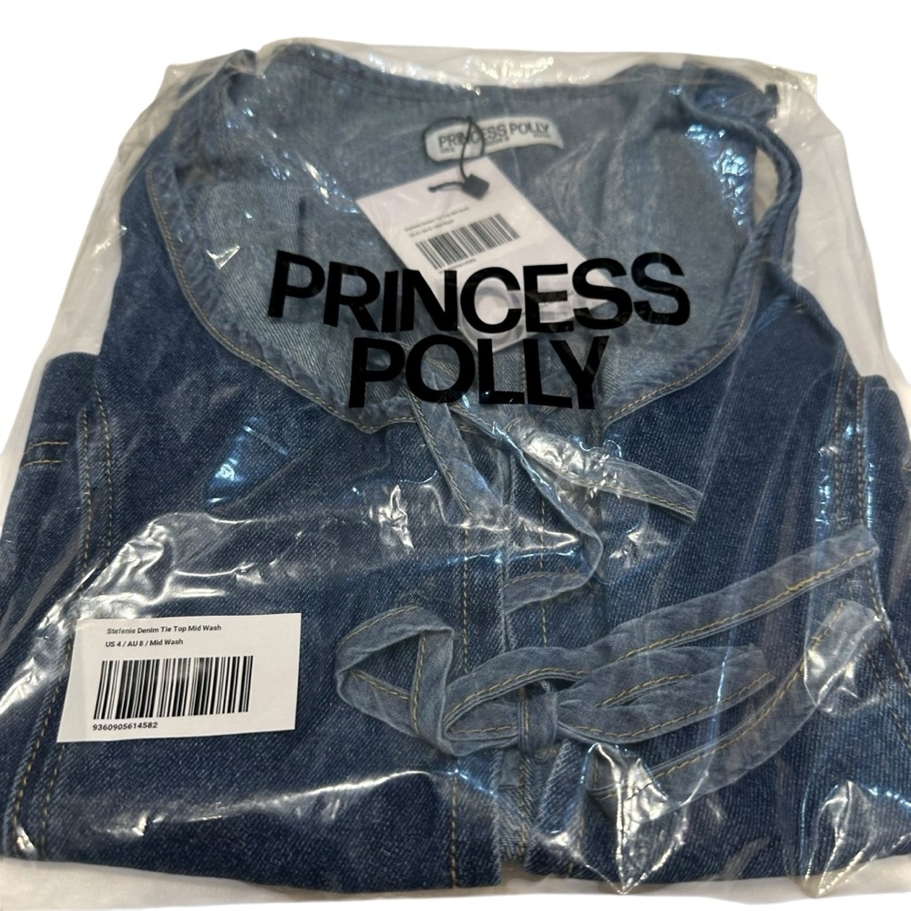 Princess Polly Stefenie Denim Tie Tank Top Mid Wash US 4 New with Tag - Picture 6 of 16